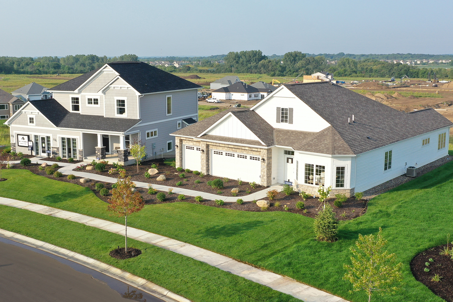 Streetscape of New Homes in Under-Construction Community